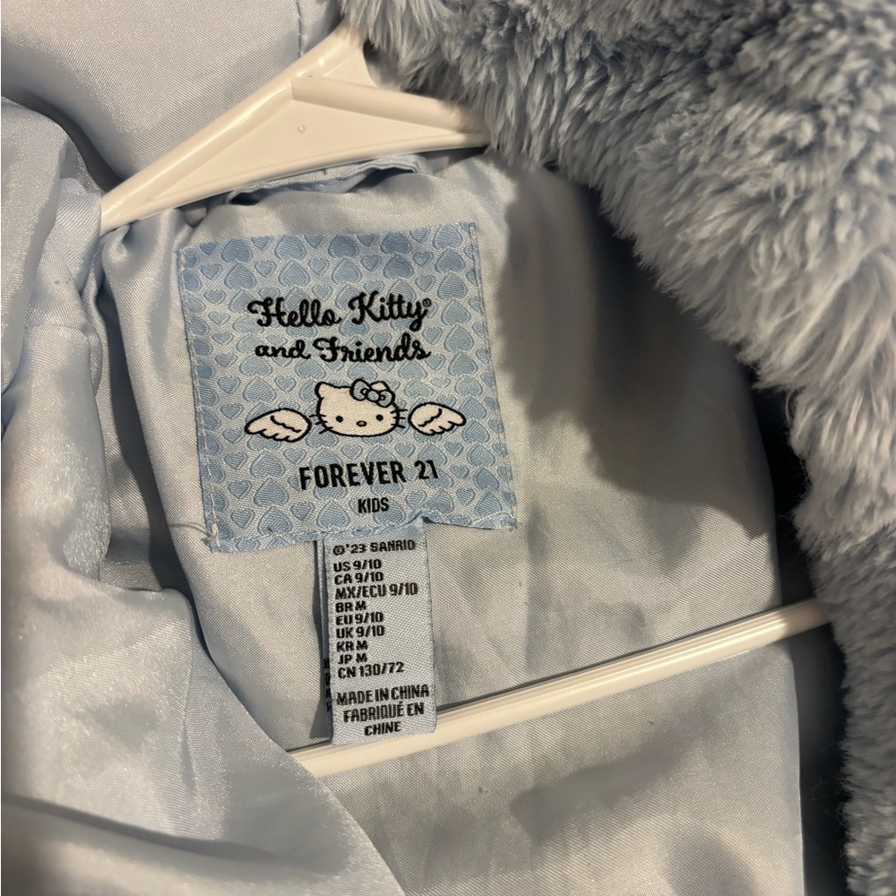 Forever 21 Light Blue Hello Kitty Kids Jacket with Gray Faux Fur Trim